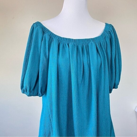 Anthropologie Elodie Turquoise Puff Sleeve Off Shoulder Top Large - Picture 4 of 12